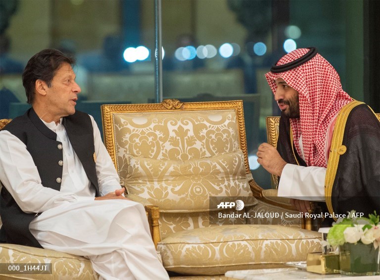 Crown Prince Mohammed bin Salman with Imran Khan (left). – AFP file