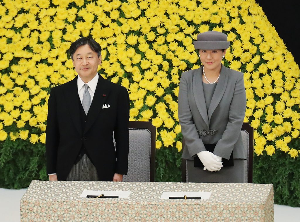 Japan’s Emperor Naruhito (L) and Empress Masako (R) attend the annual memorial ceremony to remember those lost at war, on August 15, 2019. (AFP)