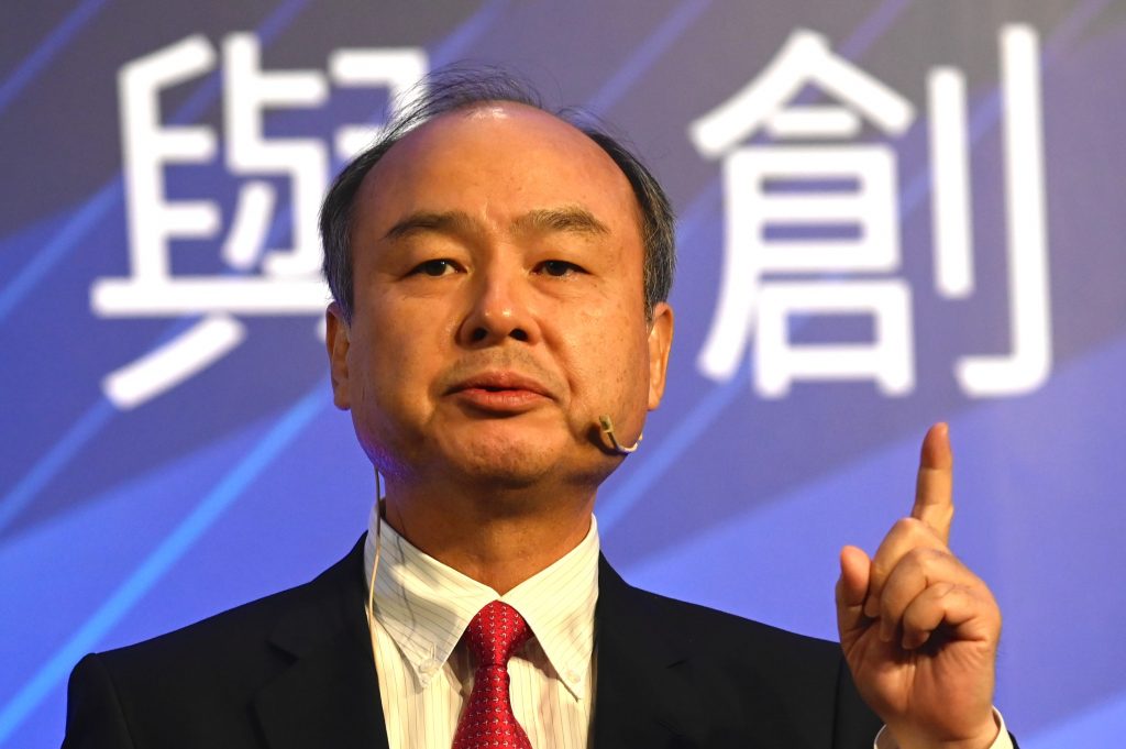 Masayoshi Son speaks during the G2 and Beyond forum organized by the Digitimes, in Taipei on June 22, 2019. (AFP)