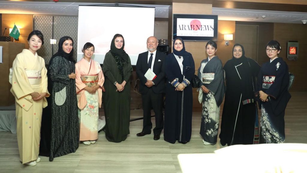 Some of the guests with Japan’s Ambassador to Saudi Arabia Tsukasa Uemura at the reception in Riyadh on Monday.