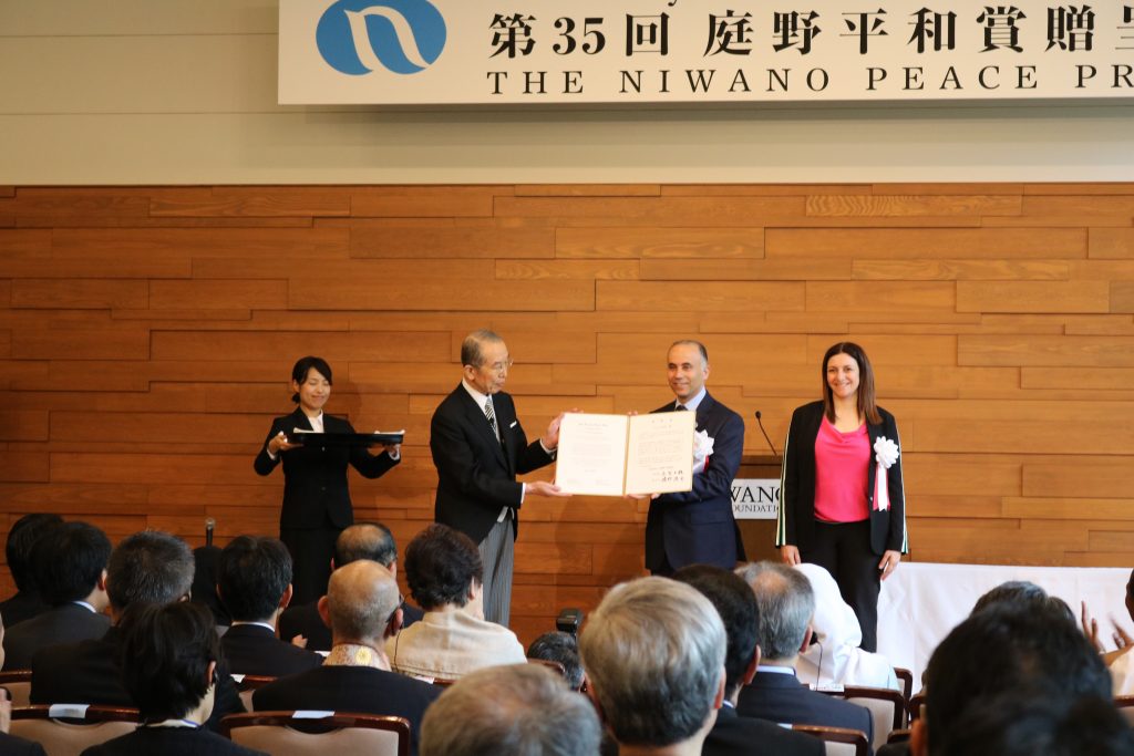 Fadi Daou receiving the 35th Niwano Peace Prize last year. (Supplied)