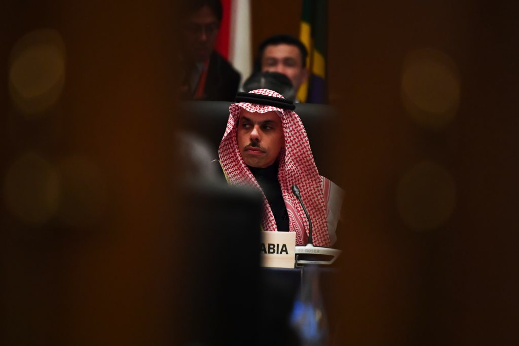 Saudi Foreign Minister Prince Faisal bin Farhan attends the third plenary session of the G20 foreign ministers' meeting in Nagoya, Aichi prefecture on November 23, 2019. (AFP)