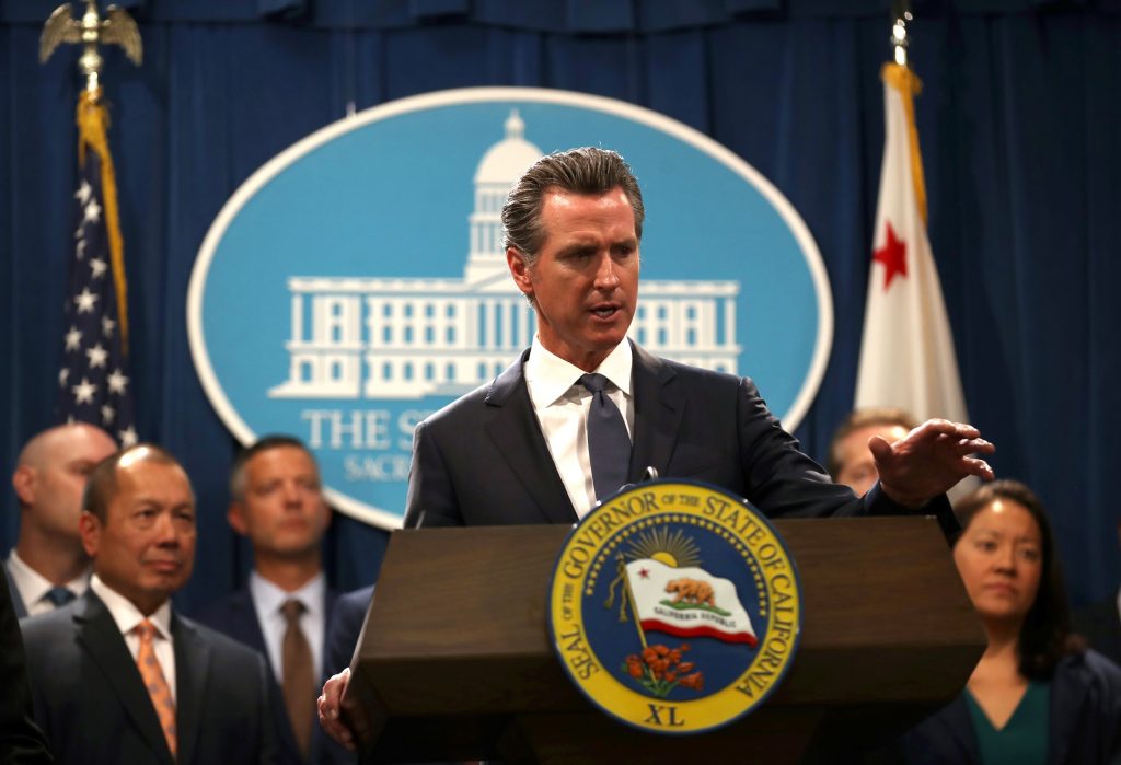 California Gov. Gavin Newsom speaks during a news conference in Sacramento on August 16, 2019. (AFP)