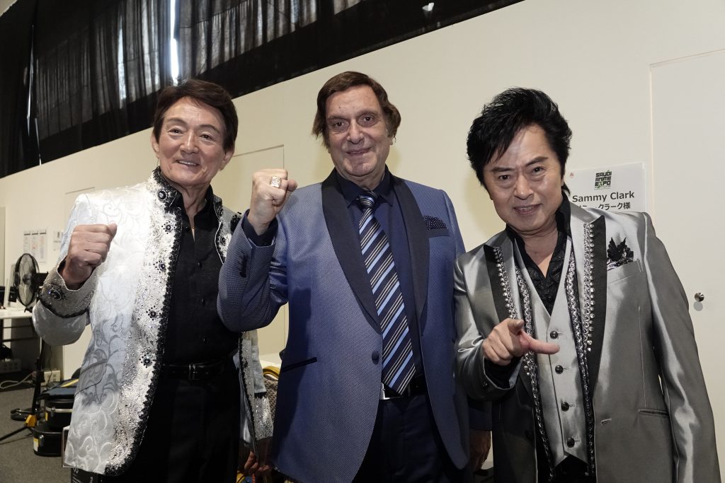 Lebanese Singer Sammy Clark surrounded by Japanese voice actors and singers Isao Sasaki and Ichiro Mizuki.