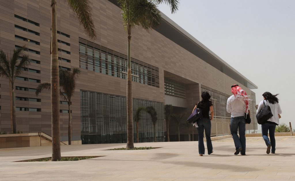 A man walks with two unveiled women at the campus of the King Abdullah University of Science and Technology (KAUST) on October 13, 2009, in Thuwal, 80 kilometers north of Jeddah. (AFP)