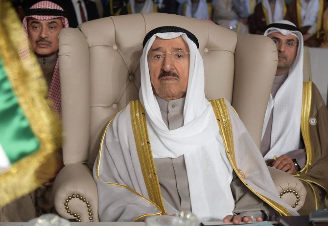 In this March 31, 2019 file photo, Kuwait’s ruling emir, Sheikh Sabah Al Ahmad Al Sabah, attends the opening of the 30th Arab Summit, in Tunisia. (AP)