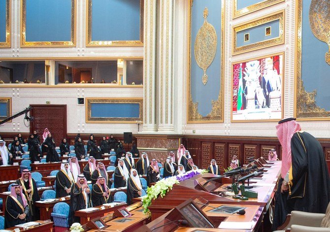 King Salman inaugurates the seventh session of the Shoura Council with his annual speech. (SPA)