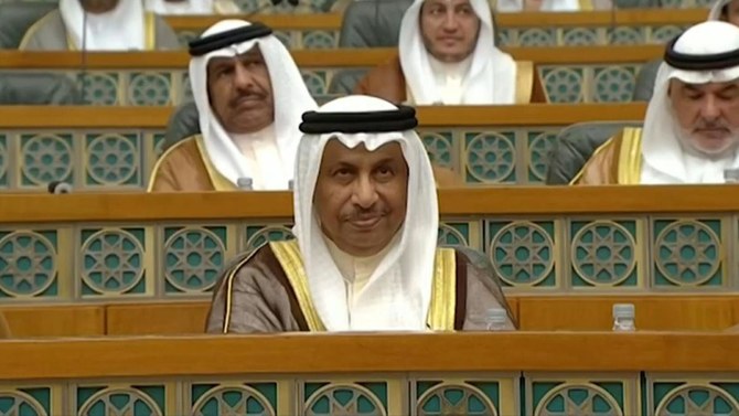 FILE of Kuwait’s former PM Sheikh Jaber Mubarak Al-Sabah and Parliament members in session in 2019. (File/AFP)