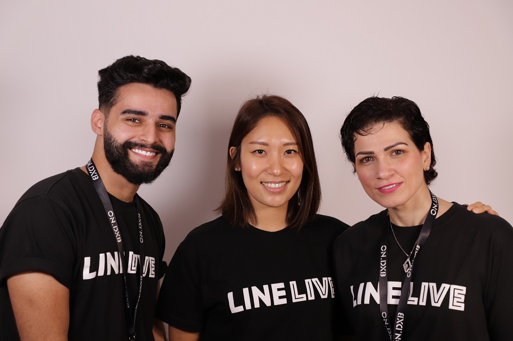 From left: Naz Alshuwairekh, Jina Jeehyun Cho and Neven Wanli at the first-ever showcase of LINE LIVE service to pubic at On.DXB on Thursday. (Supplied)