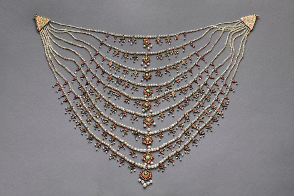 The Indian-designed pearl necklace from the late 1800s formerly belonged to the iconic Egyptian singer Umm Kulthum. (Supplied)