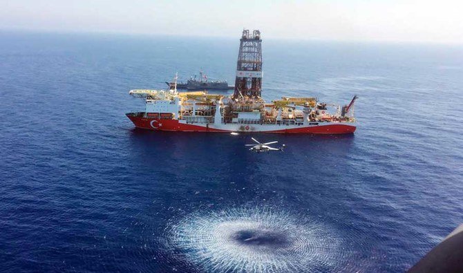 A Turkish drilling ship sails toward Cyprus in the Mediterranean. (AP/File)