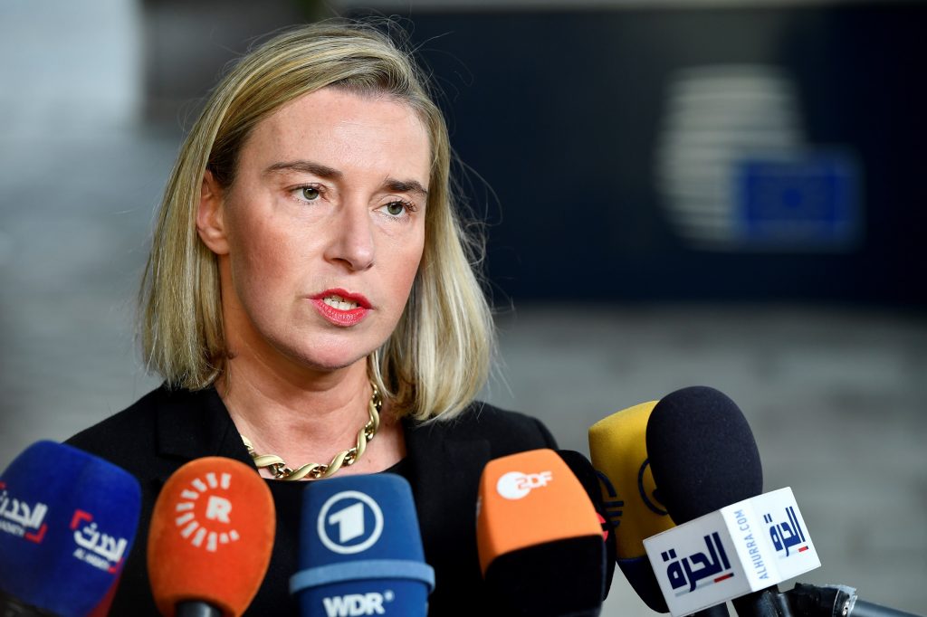 Federica Mogherini during a Foreign Affairs meeting at the EU headquarters in Brussels on November 11, 2019. (AFP)