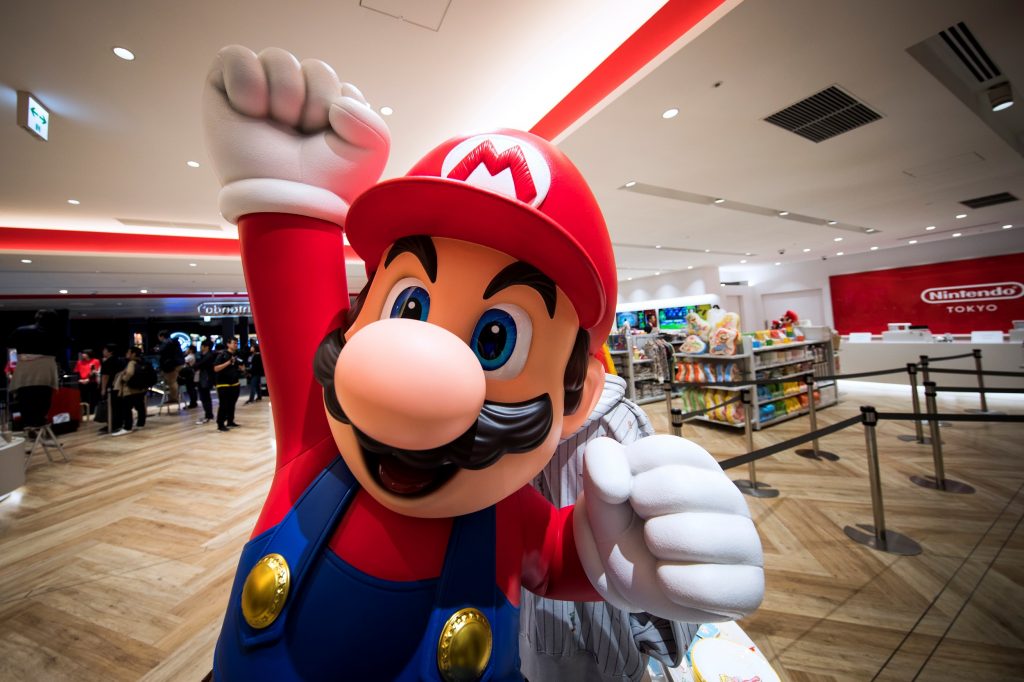 Nintendo game character Mario is seen at a new Nintendo store during a press preview in Tokyo on November 19, 2019. (AFP)