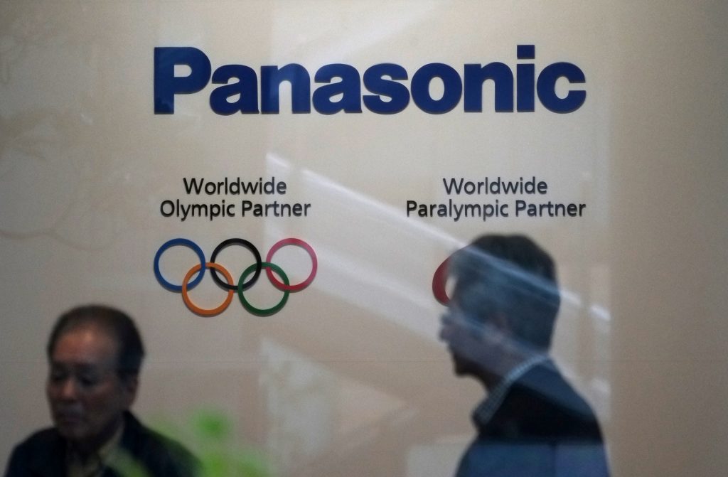 The logo of Japan’s Panasonic is seen at the company’s showroom in Tokyo on October 31, 2017. (AFP)