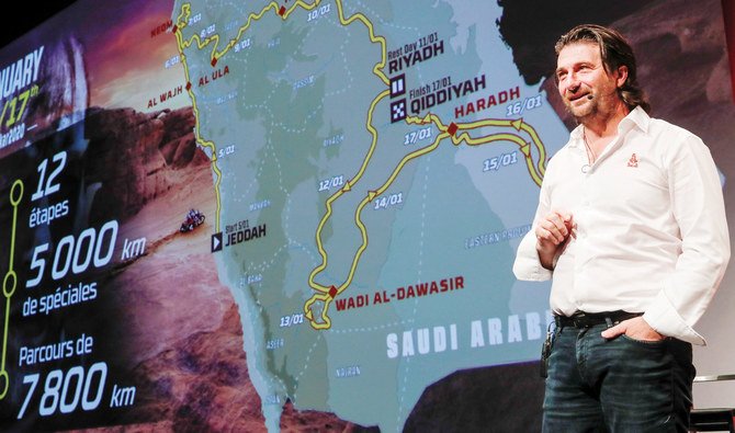 David Castera, director of the Dakar Rally, during a news conference to unveil the 2020 Dakar Rally which is taking place for the first time in Saudi Arabia. (Reuters)