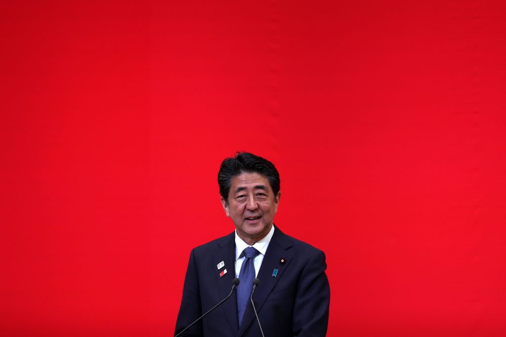 Japan’s Prime Minister Shinzo Abe delivers a speech during a ceremony marking one year before the start of the Tokyo 2020 Olympic Games in Tokyo on July 24, 2019. (AFP)