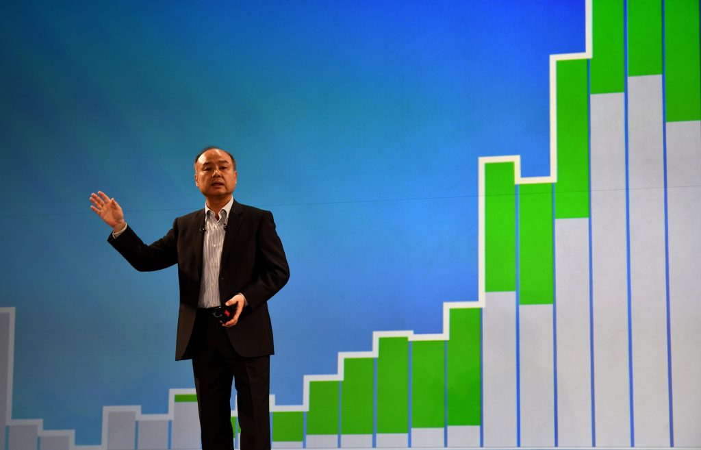 Softbank group CEO Masayoshi Son delivers a speech during a press conference to announce the company's financial results in Tokyo on August 7, 2019. (AFP)