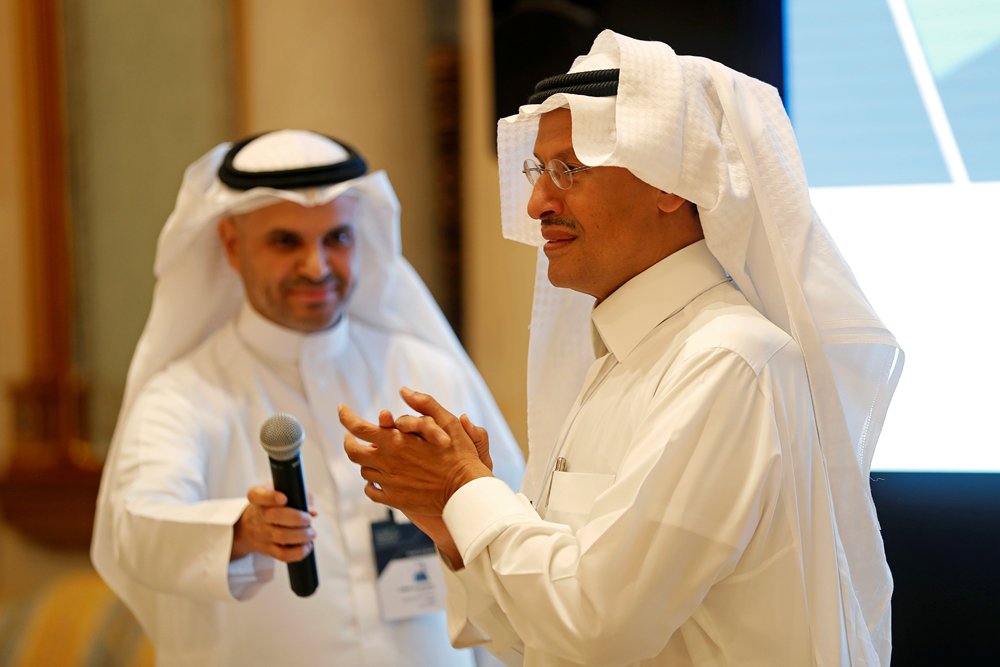 Saudi Energy Minister Prince Abdulaziz bin Salman speaks to members of the media at the Future Investment Initiative conference in Riyadh. (Reuters)