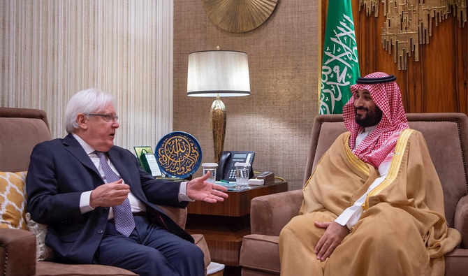 Saudi Crown Prince Mohammed bin Salman received UN special envoy for Yemen Martin Griffiths. (SPA)