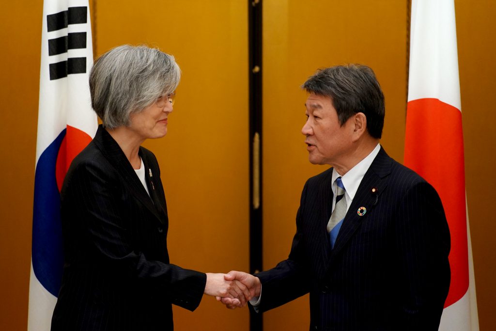 Japan's Toshimitsu Motegi and South Korea's Kang Kyung-wha are expected to lay the groundwork for an anticipated summit in China in December. (AFP)