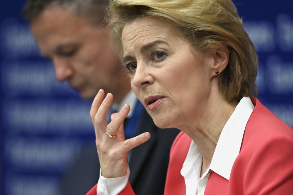 European Commission President-elect Ursula von der Leyen speaks during a press conference after the election of the Commissioners at the European Parliament on November 27, 2019 in Strasbourg, eastern France. (AFP)