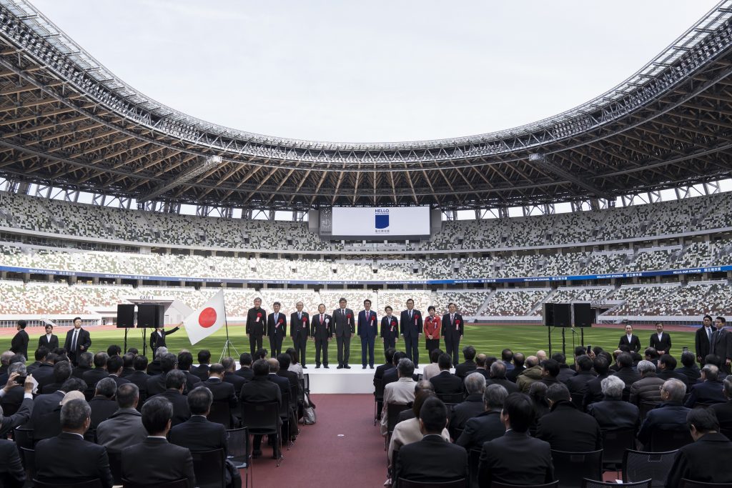 The Tokyo 2020 Olympics organisers on December 15 celebrated the completion of the main stadium featuring Japanese tradition of using woods, three years after construction work started. (AFP)