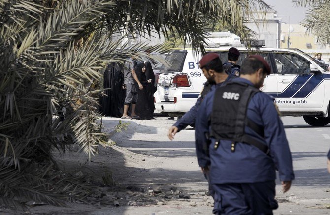 The scene of a bomb blast that killed a man in a Bahraini village in 2014. A new report shows the weapons have become increasingly sophisticated. (AFP/File photo)