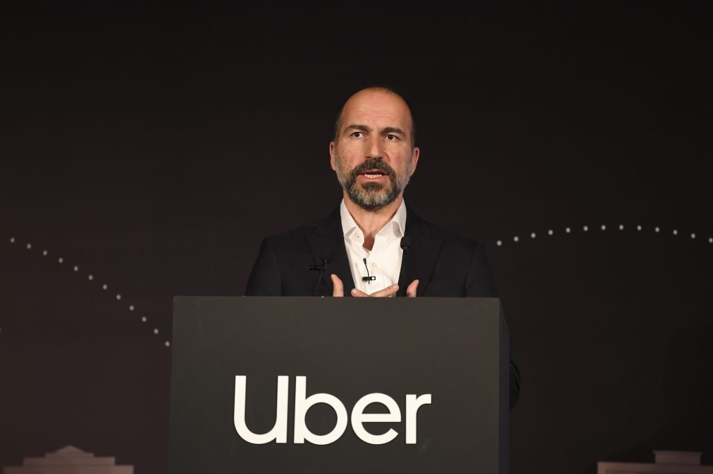 Uber CEO Dara Khosrowshahi addresses a press conference in New Delhi on October 22, 2019. (AFP)