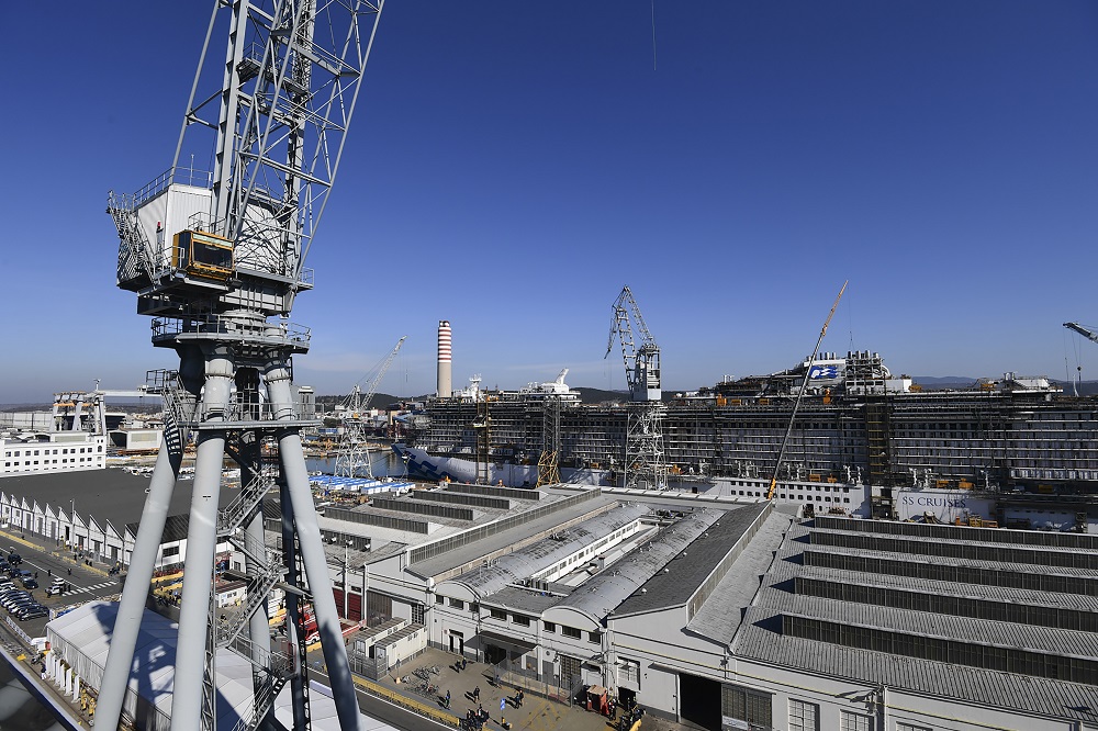 A picture taken on February 28, 2019 in Monfalcone shows a general view of the Fincantieri's shipyard. (AFP)