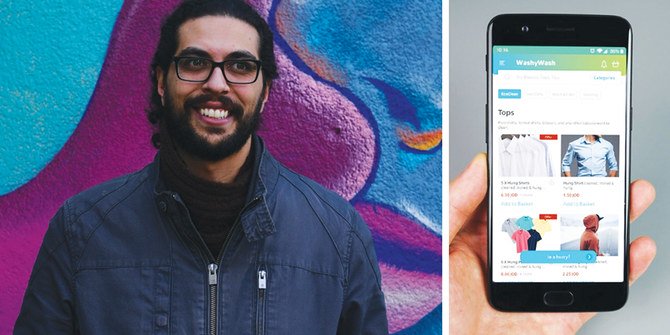 WashyWash co-founder Kamel Almani and the firm’s dedicated app. (Supplied)