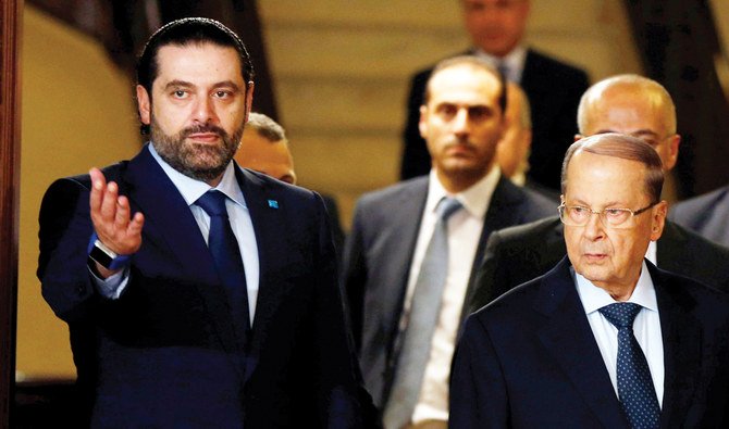 Former Prime Minister Saad Hariri, left, walks next to President Michel Aoun in Beirut. (Reuters/File)