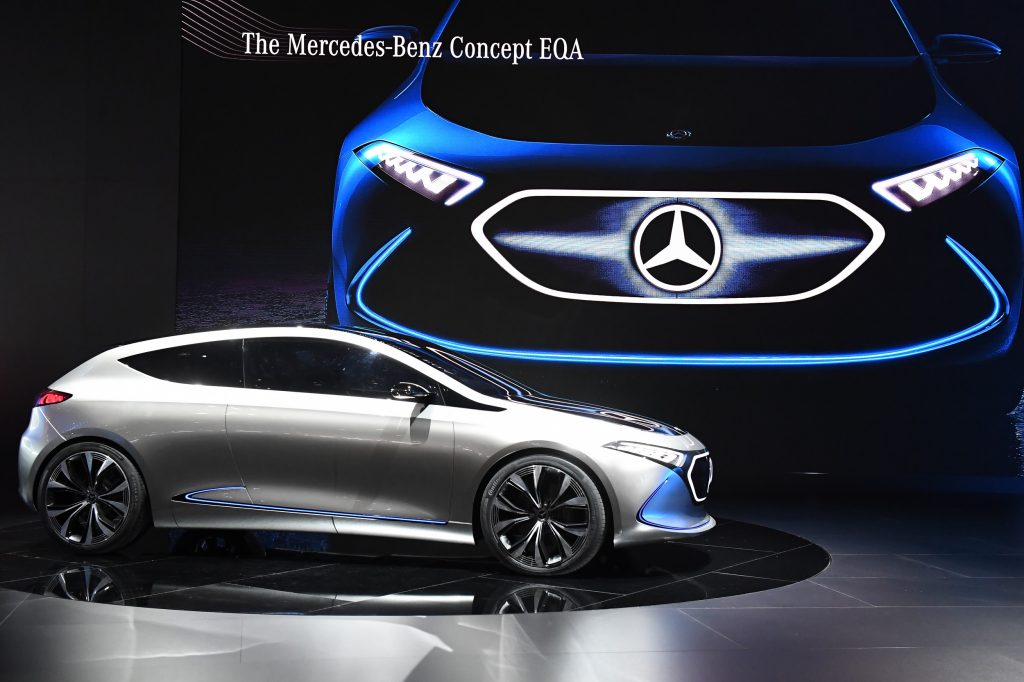 The Mercedes-Benz Conept EQ A is seen on display at the Mercedes presentation as an Asia premier during the Tokyo Motor Show in Tokyo on October 25, 2017. (AFP)