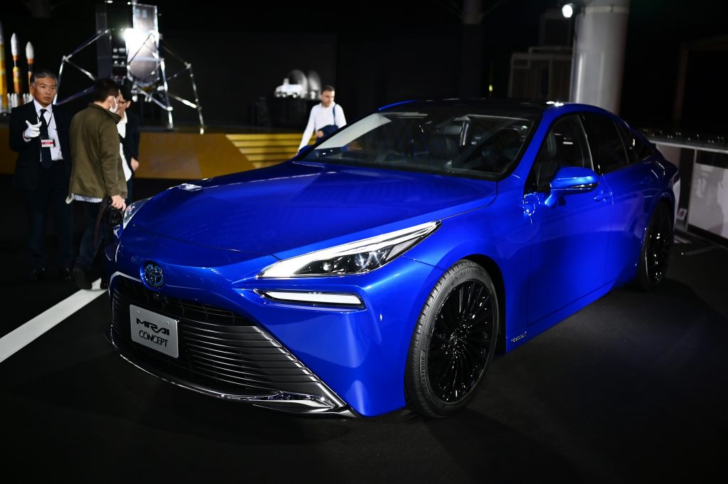 Toyota’s Mirai hydrogen-powered concept car is seen on display during the Tokyo Motor Show in Tokyo on October 23, 2019. (AFP)