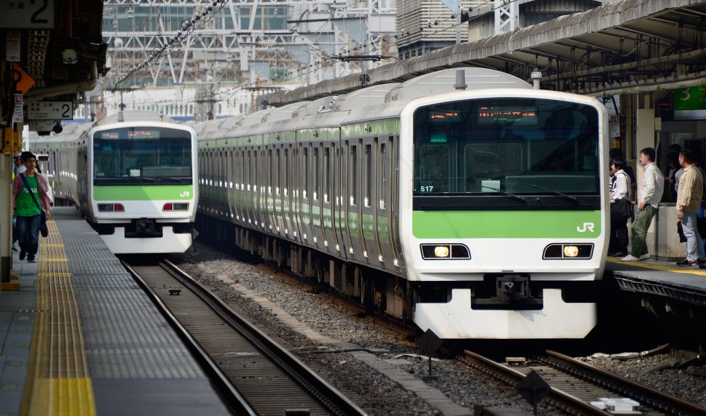 Trains of Yamanote Line of East Japan Railway (JR East) run in Tokyo on June 18, 2013. (AFP)