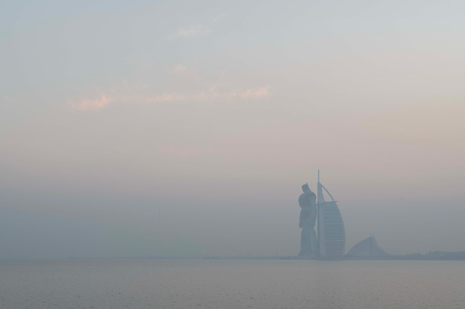 Grendizer back to back with Burj Al Arab by Marc Ninghetto at the MB&F M.A.D.Gallery at Dubai Mall. (info@madgallery.ae)