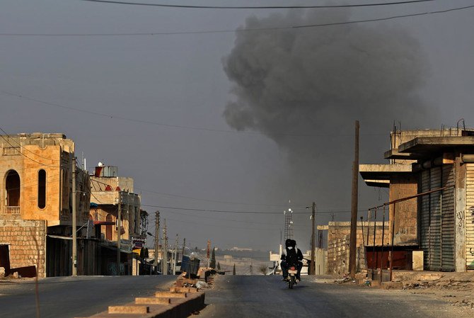 Smoke billows during reported airstrikes by Syrian pro-regime forces on the village of Kafr Rumah, in the southern countryside of Idlib province, on Nov. 26, 2019. (File/Omar Hajj Kadour/AFP)