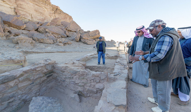 In this 2018 photo, Prince Sultan bin Salman, president of Saudi Commission for Tourism and National Heritage, inspects an archaeological site in Tabuk region. (Photo/SCTH)