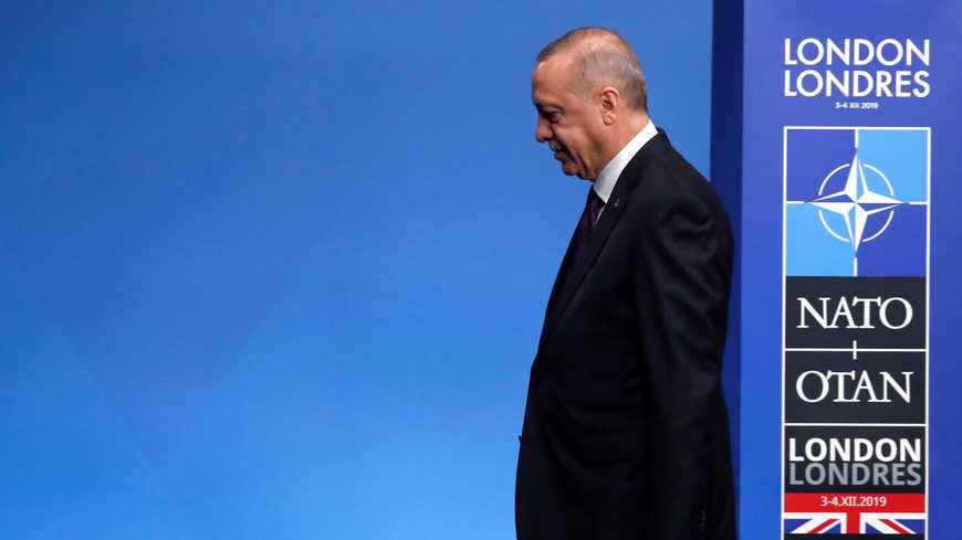 Turkey's President Recep Tayyip Erdogan attends a welcoming ceremony at the NATO leaders' summit in Watford, England. (Reuters)