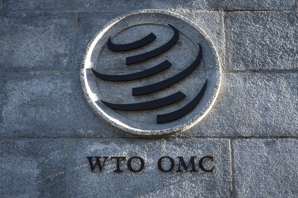 A sign of the World Trade Organization (WTO) at the trade intergovernmental organization headquarters in Geneva on Dec 10, 2019. (AFP)