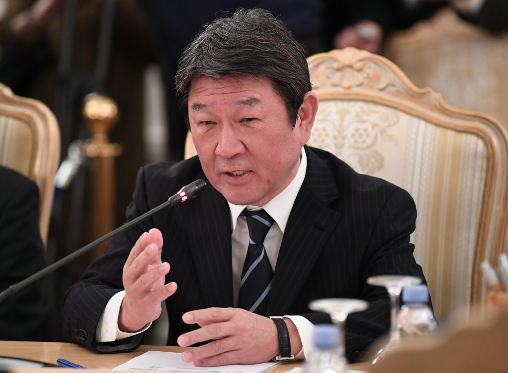 Japanese Foreign Minister Toshimitsu Motegi speaks during a meeting in Moscow on Dec. 19, 2019. (AFP)