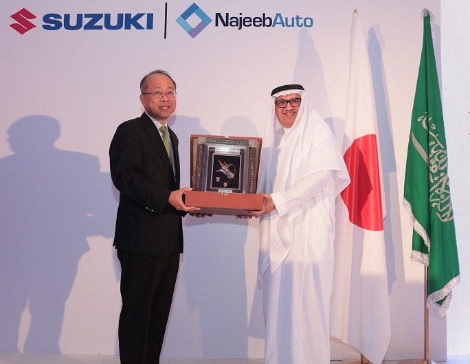 Koichi Suzuki, Deputy General Manager of Global Marketing at Suzuki Motors, with Najeeb Alissa, Chairman of Najeeb Auto. (Supplied)