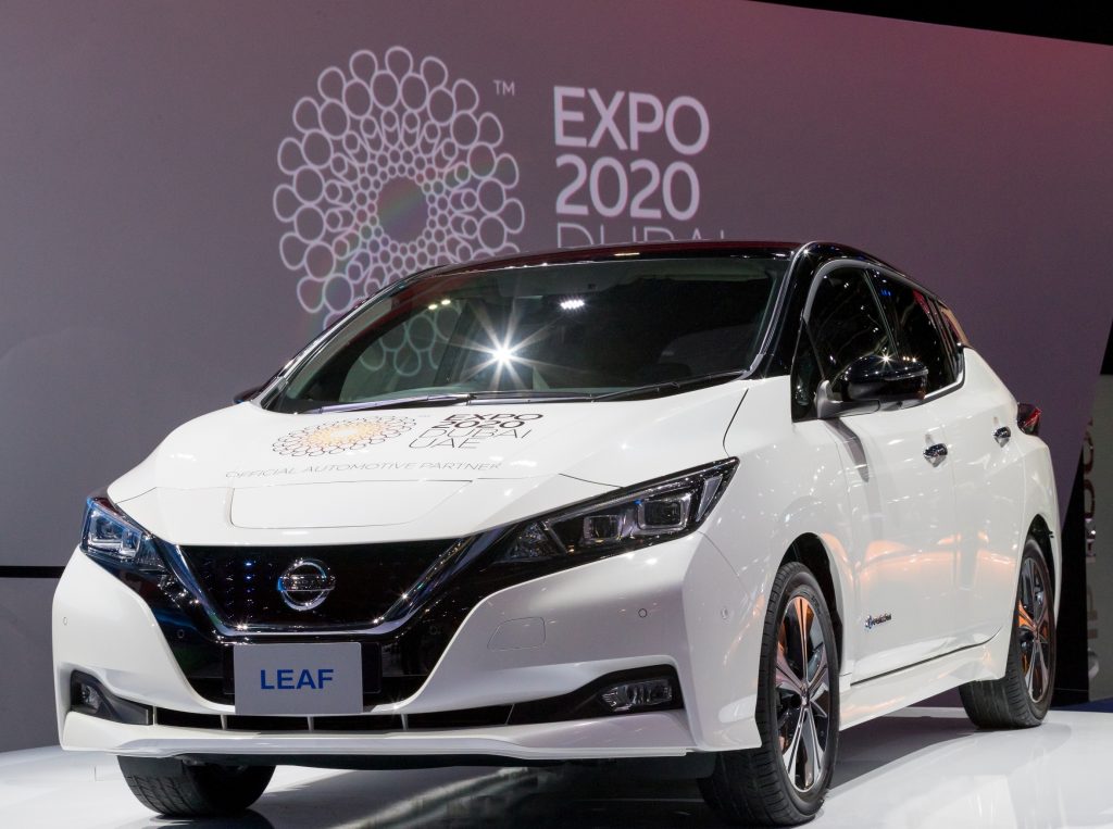Nissan Leaf electric vehicle on display at Expo 2020, Dubai. (Supplied)