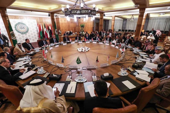 Arab League’s permanent representatives meet at its headquarters in the Egyptian capital Cairo on Dec. 31, 2019, to discuss developments in Libya and the possibility of an escalation there. (AFP)
