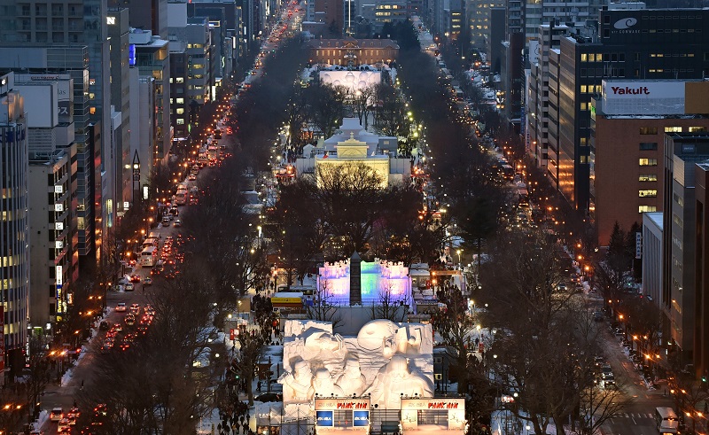 Snow sculptures are lit up during the 66th annual Sapporo Snow Festival in Sapporo. Sapporo is a potential candidate city to host the 2030 Winter Games. (AFP/file)