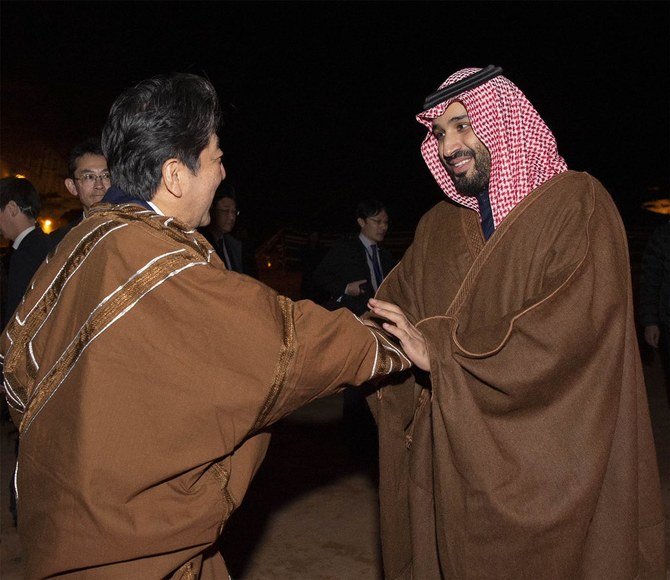 Prime Minister Shinzo Abe and Crown Prince Mohammad bin Salman at AlUla.