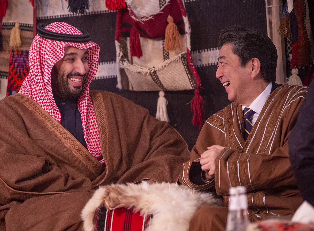 Prime Minister Shinzo Abe and Crown Prince Mohammad bin Salman at AlUla.