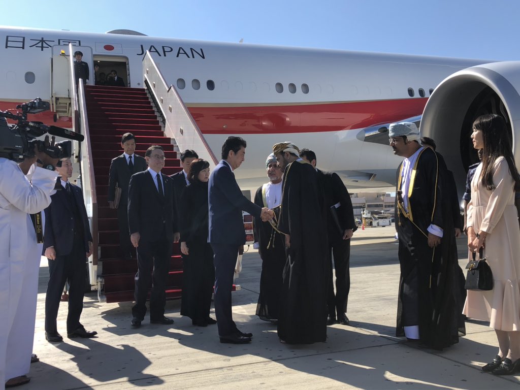 Abe left Abu Dhabi for Oman Tuesday morning. (Twitter/PM's office of Japan)