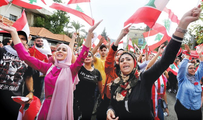 Demonstrators gesture and chant slogans during an anti-government protest in the southern city of Nabatiyah, Lebanon. (Reuters)