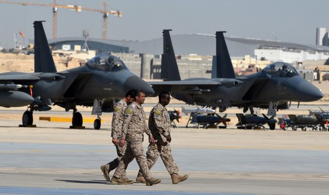 Saudi army officers at King Salman airbase in Riyadh. (File/AFP)