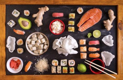 Traditional sushi ingredients, some of which are easy to find in Saudi supermarkets, and some of which are much harder to locate.